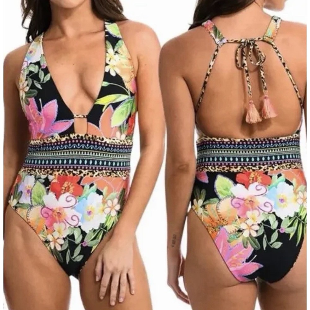 SUNSHINE 79 Rio Swimsuit Reversible One Piece NWT Plunge Tropical Leopard Sz 6